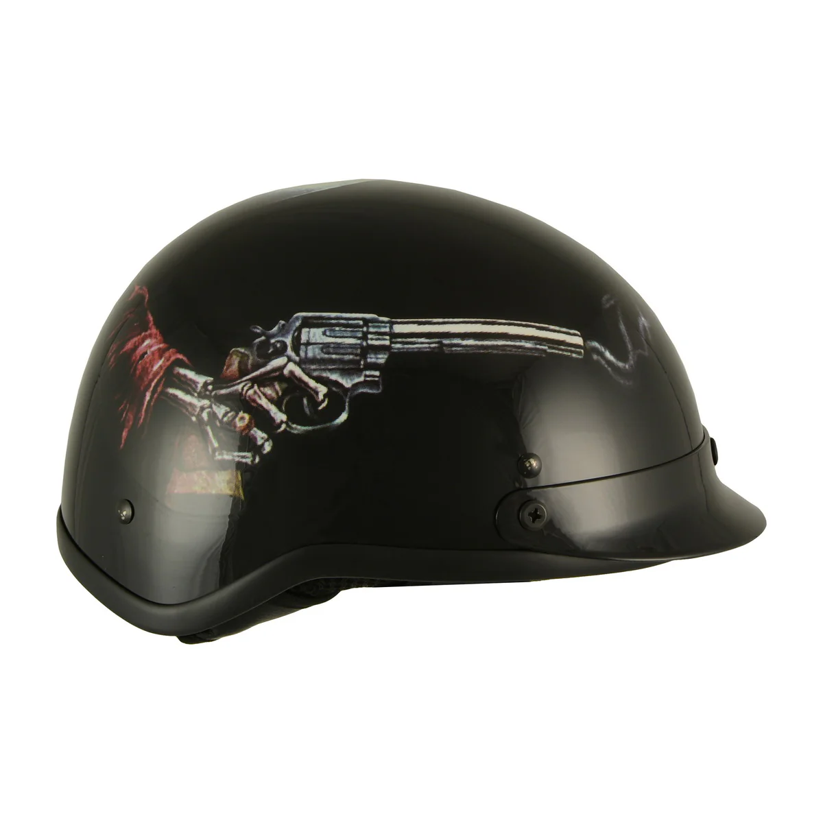 Milwaukee Helmets MPH9780 Black Rose Skull & Revolver DOT Half Helmet - Image 7