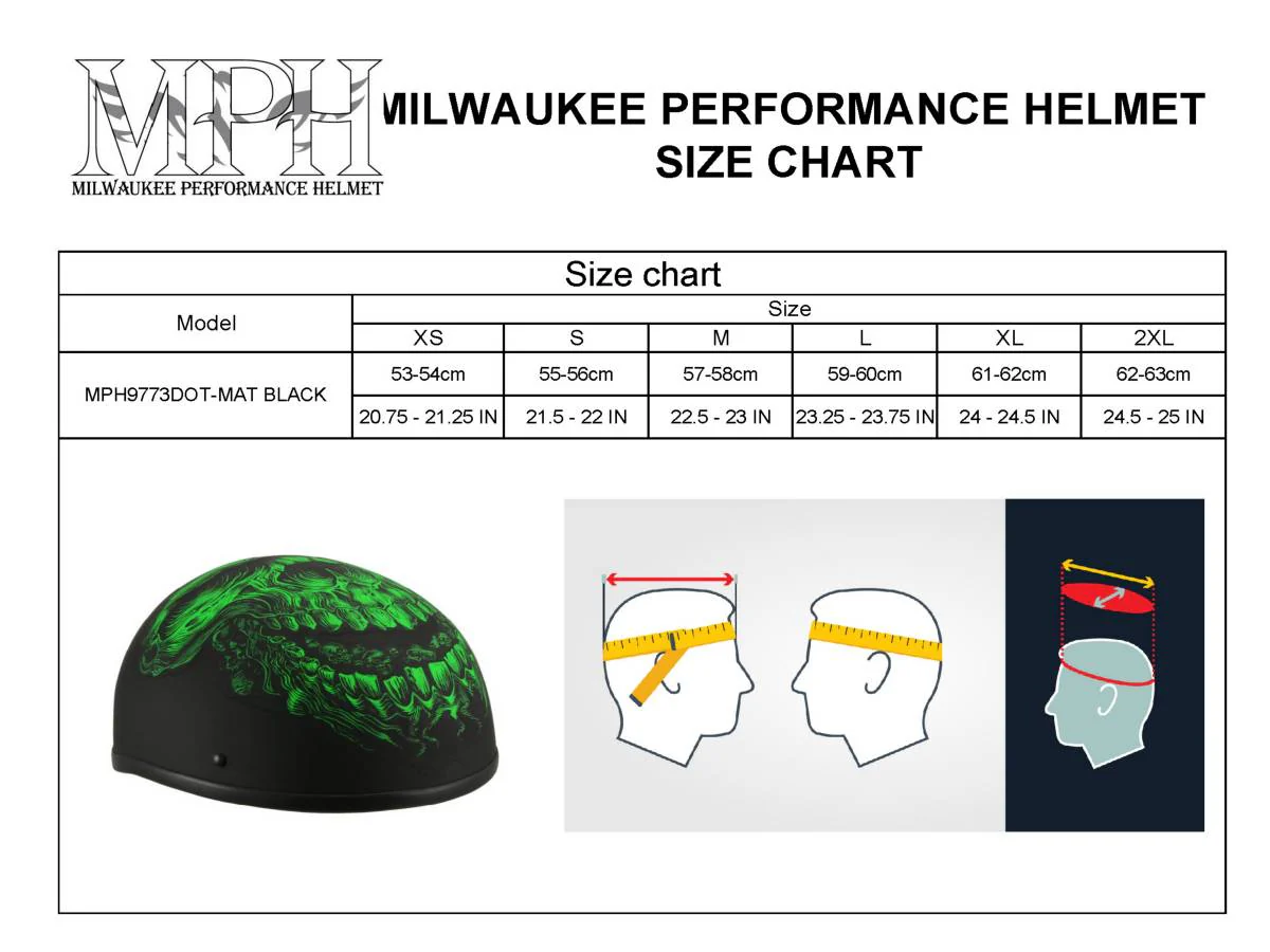 Milwaukee Helmets MPH9875N Novelty Green Demon Matte Black Half Helmet - Image 5