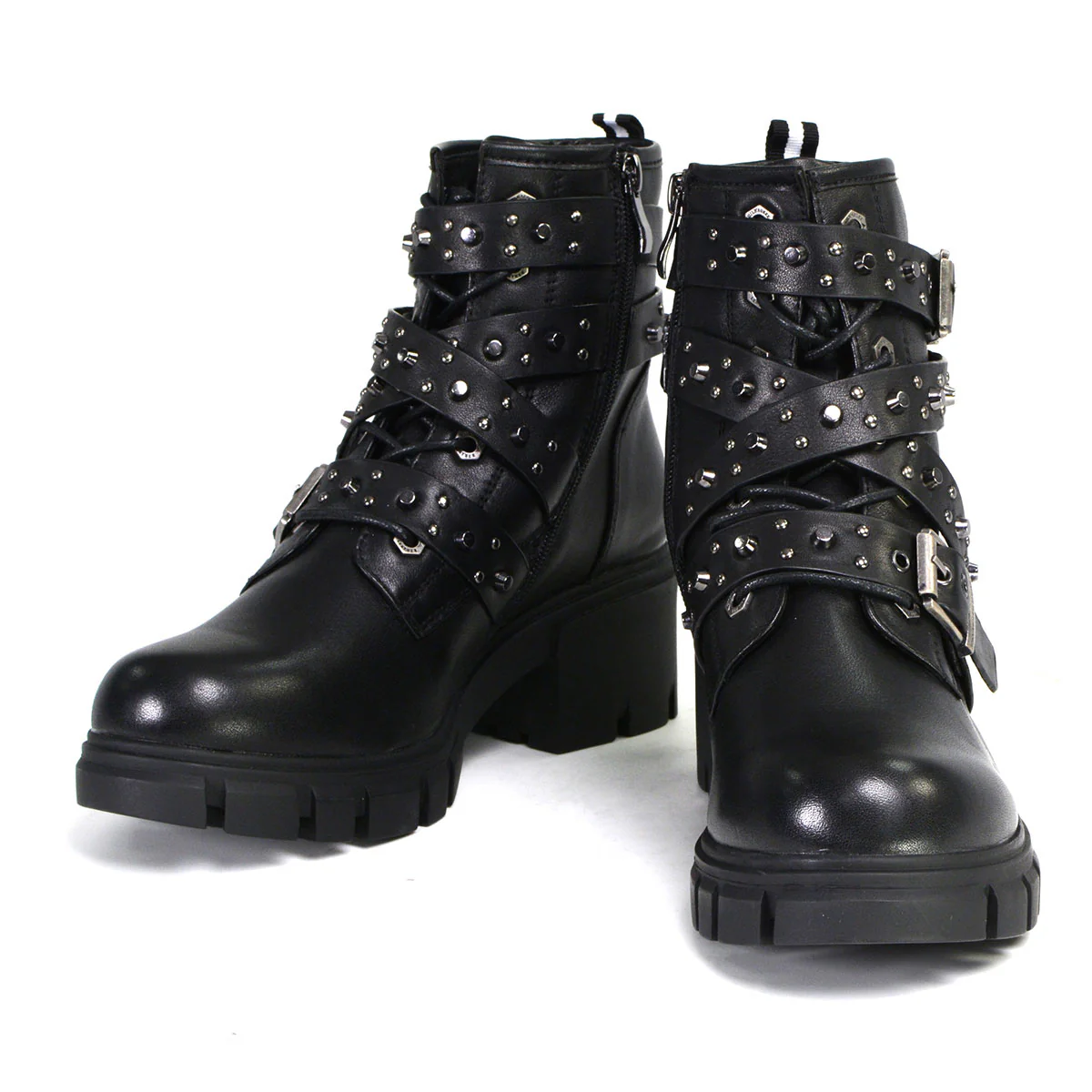 Milwaukee Leather MBL9444 Women's Bruiser Premium Black Lace-Up Fashion Boots w/ Studded Straps - Image 3