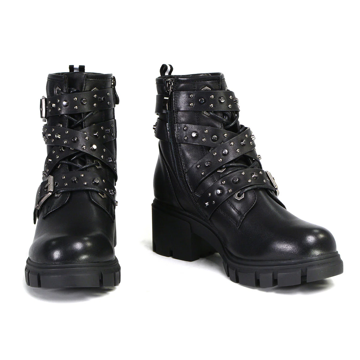 Milwaukee Leather MBL9444 Women's Bruiser Premium Black Lace-Up Fashion Boots w/ Studded Straps - Image 9