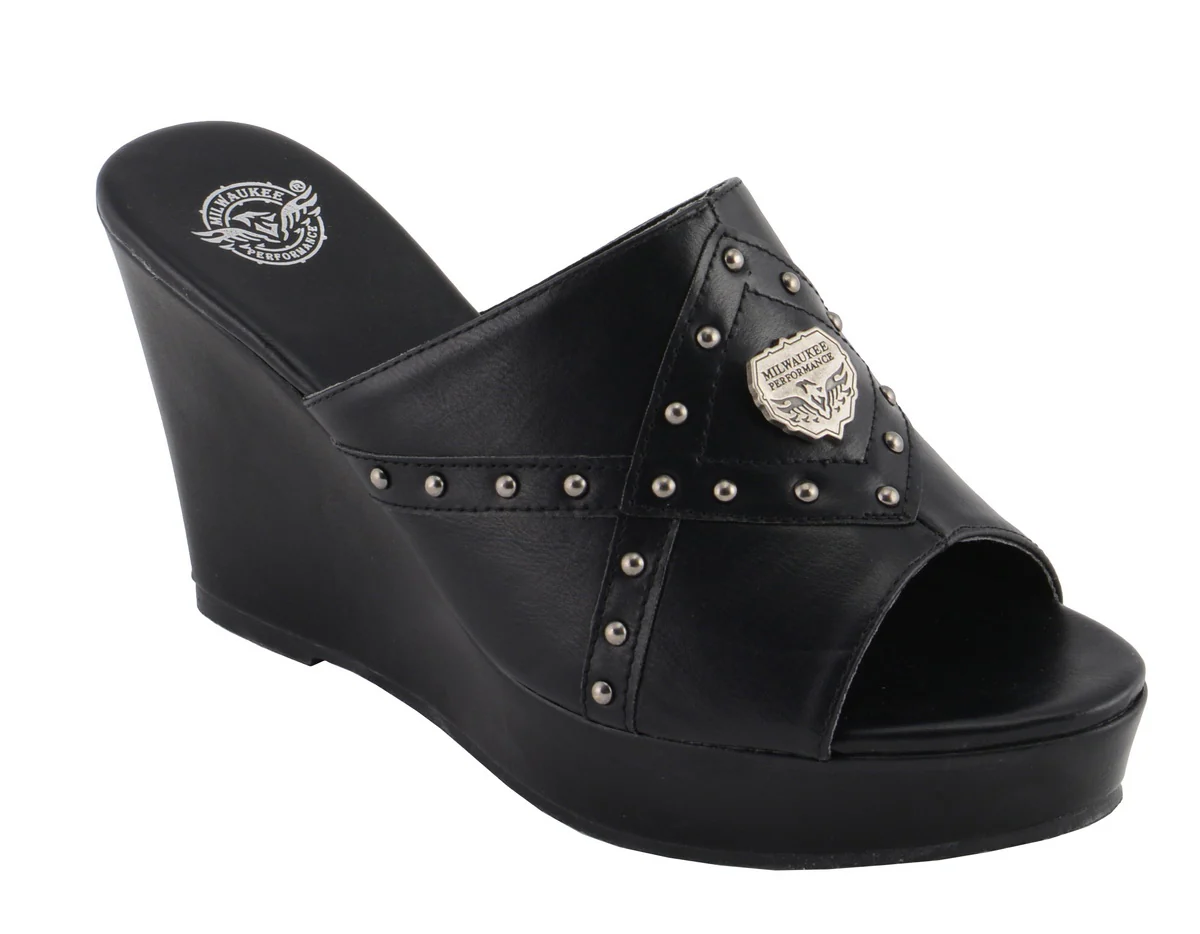 Milwaukee Leather MBL9407 Women's Black Open Toe Fashion Casual Wedge Sandals with Studs - Image 10