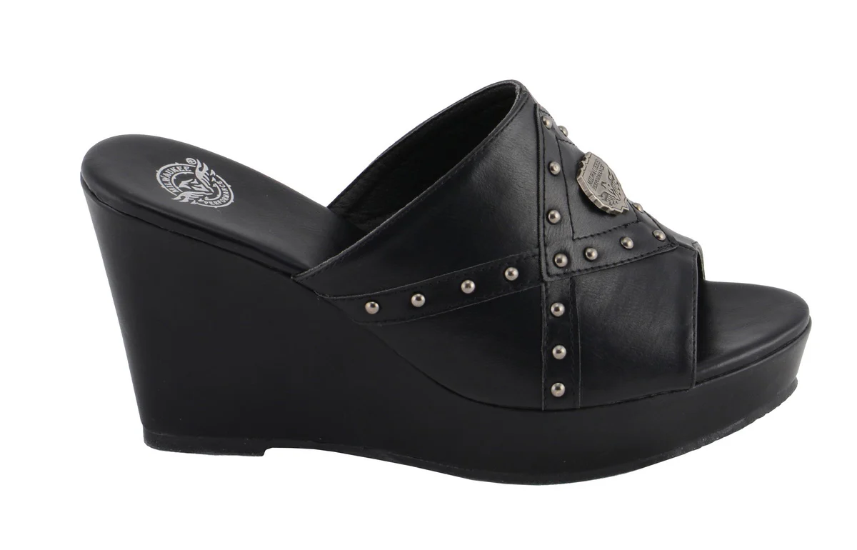 Milwaukee Leather MBL9407 Women's Black Open Toe Fashion Casual Wedge Sandals with Studs - Image 3