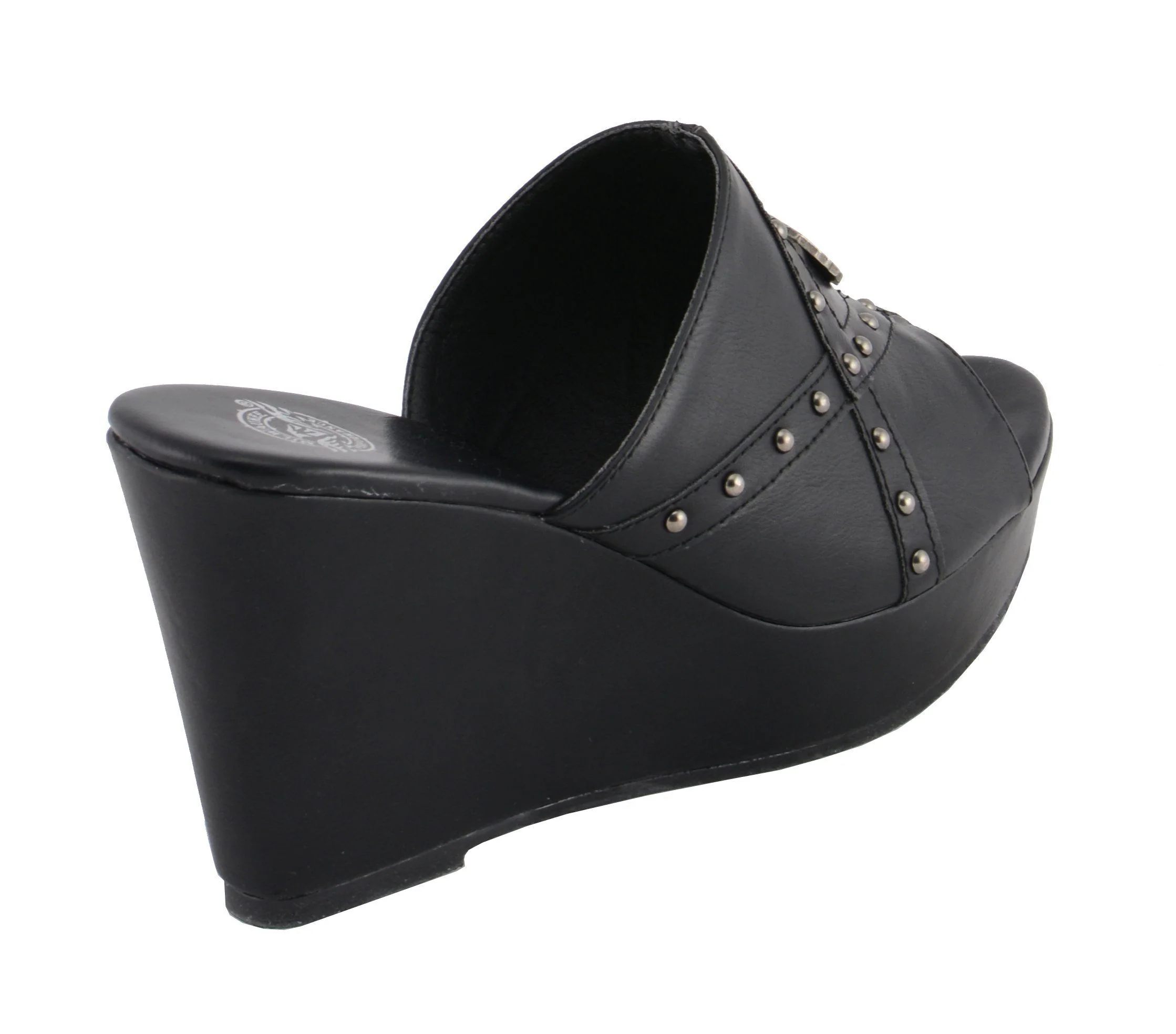 Milwaukee Leather MBL9407 Women's Black Open Toe Fashion Casual Wedge Sandals with Studs - Image 4