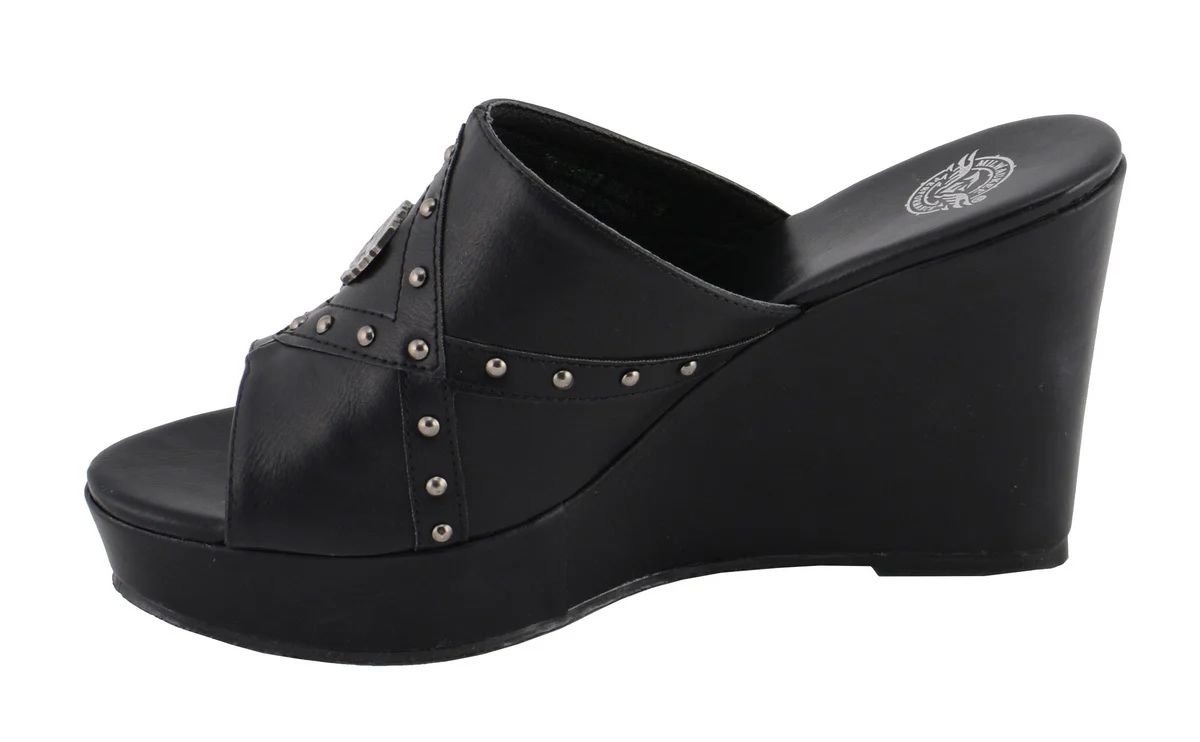 Milwaukee Leather MBL9407 Women's Black Open Toe Fashion Casual Wedge Sandals with Studs - Image 7