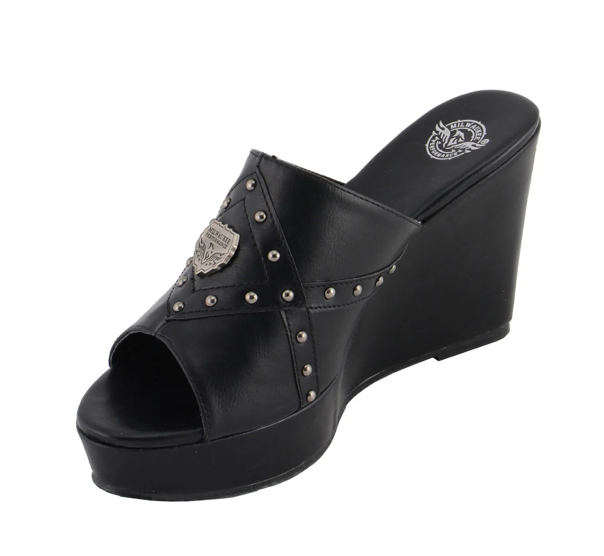 Milwaukee Leather MBL9407 Women's Black Open Toe Fashion Casual Wedge Sandals with Studs - Image 8