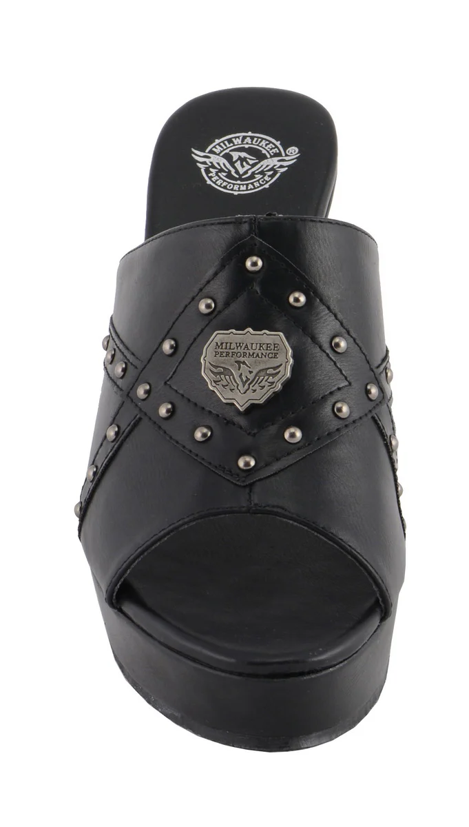 Milwaukee Leather MBL9407 Women's Black Open Toe Fashion Casual Wedge Sandals with Studs - Image 9