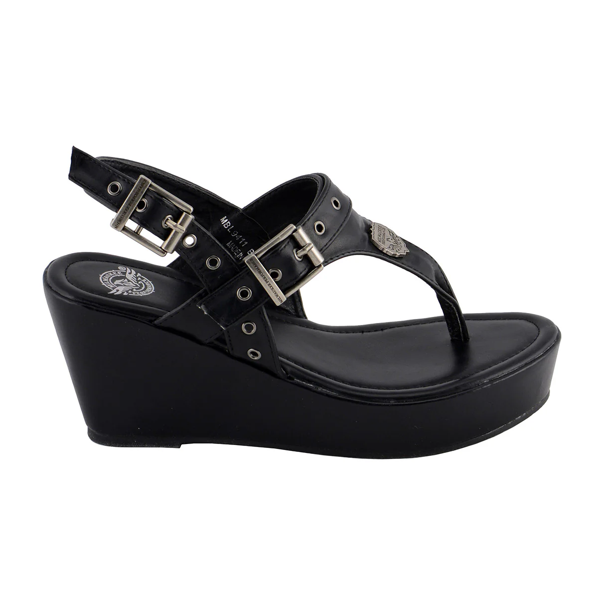Milwaukee Leather MBL9411 Women's Black Wedge Fashion Casual Sandals with Buckled Straps - Image 8