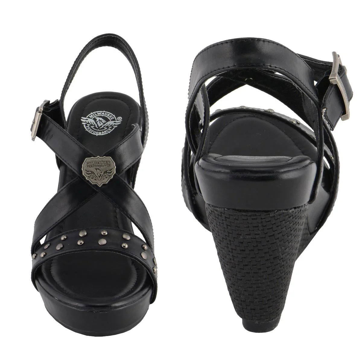 Milwaukee Leather MBL9413 Women's Black Triple Strap Studded Fashion Casual Wedge Sandal - Image 2