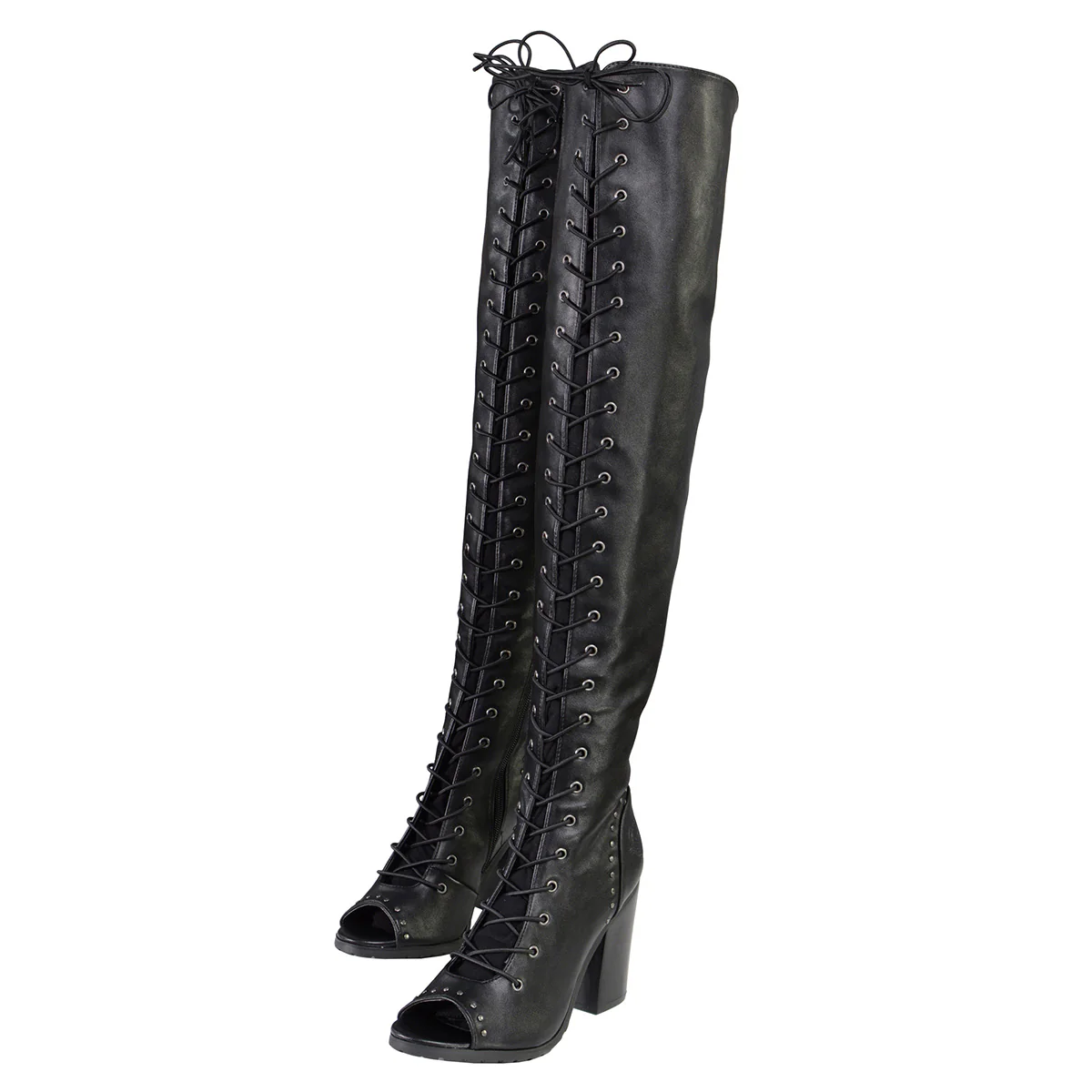 Milwaukee Leather MBL9421 Women's Black Lace-Up Knee-High Fashion Casual Boots with Open Toe - Image 3