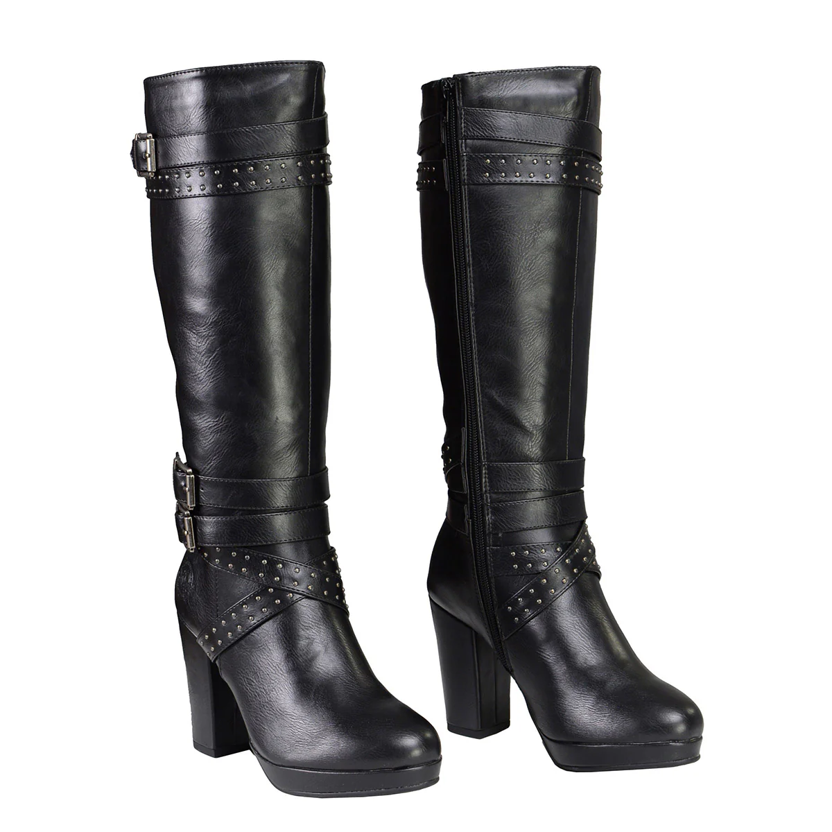 Milwaukee Leather MBL9422 Women's Tall Black Studded Strap Fashion Casual Boots with Platform Heel - Image 2