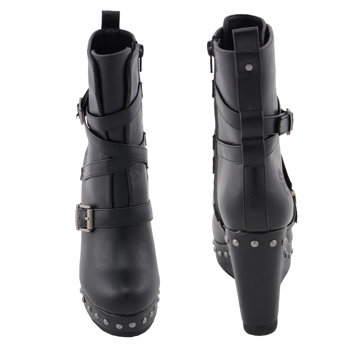 Milwaukee Leather MBL9437 Women's Black Triple Strap Fashion Boots with Platform Wedge - Image 2
