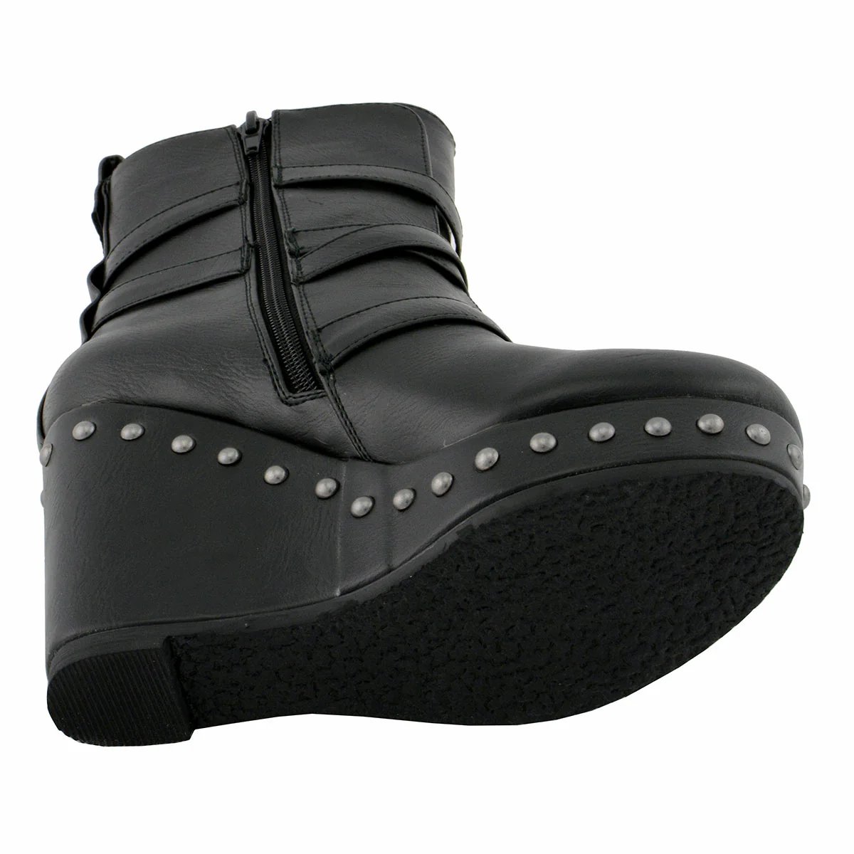Milwaukee Leather MBL9437 Women's Black Triple Strap Fashion Boots with Platform Wedge - Image 3