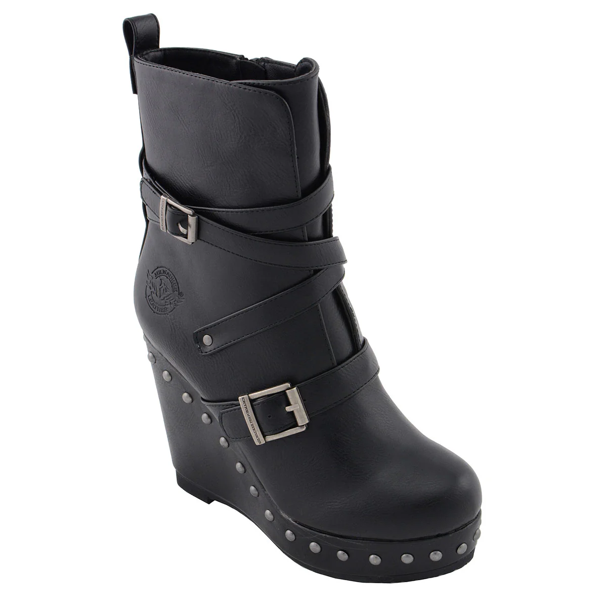 Milwaukee Leather MBL9437 Women's Black Triple Strap Fashion Boots with Platform Wedge - Image 4