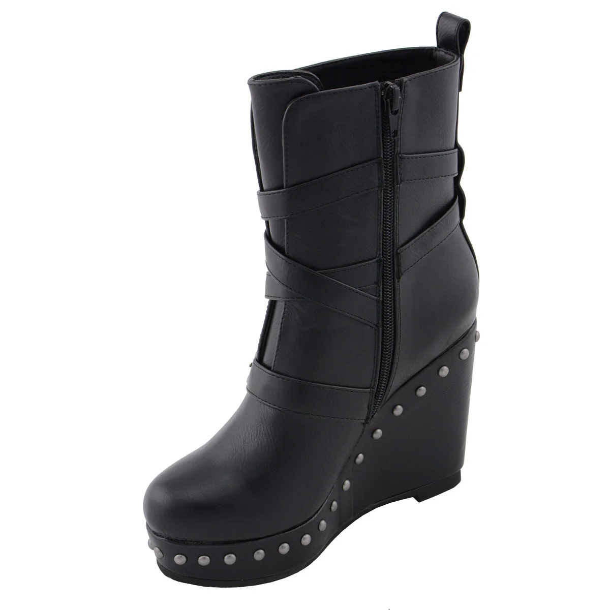 Milwaukee Leather MBL9437 Women's Black Triple Strap Fashion Boots with Platform Wedge - Image 5