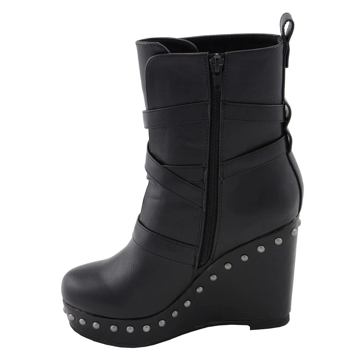 Milwaukee Leather MBL9437 Women's Black Triple Strap Fashion Boots with Platform Wedge - Image 6