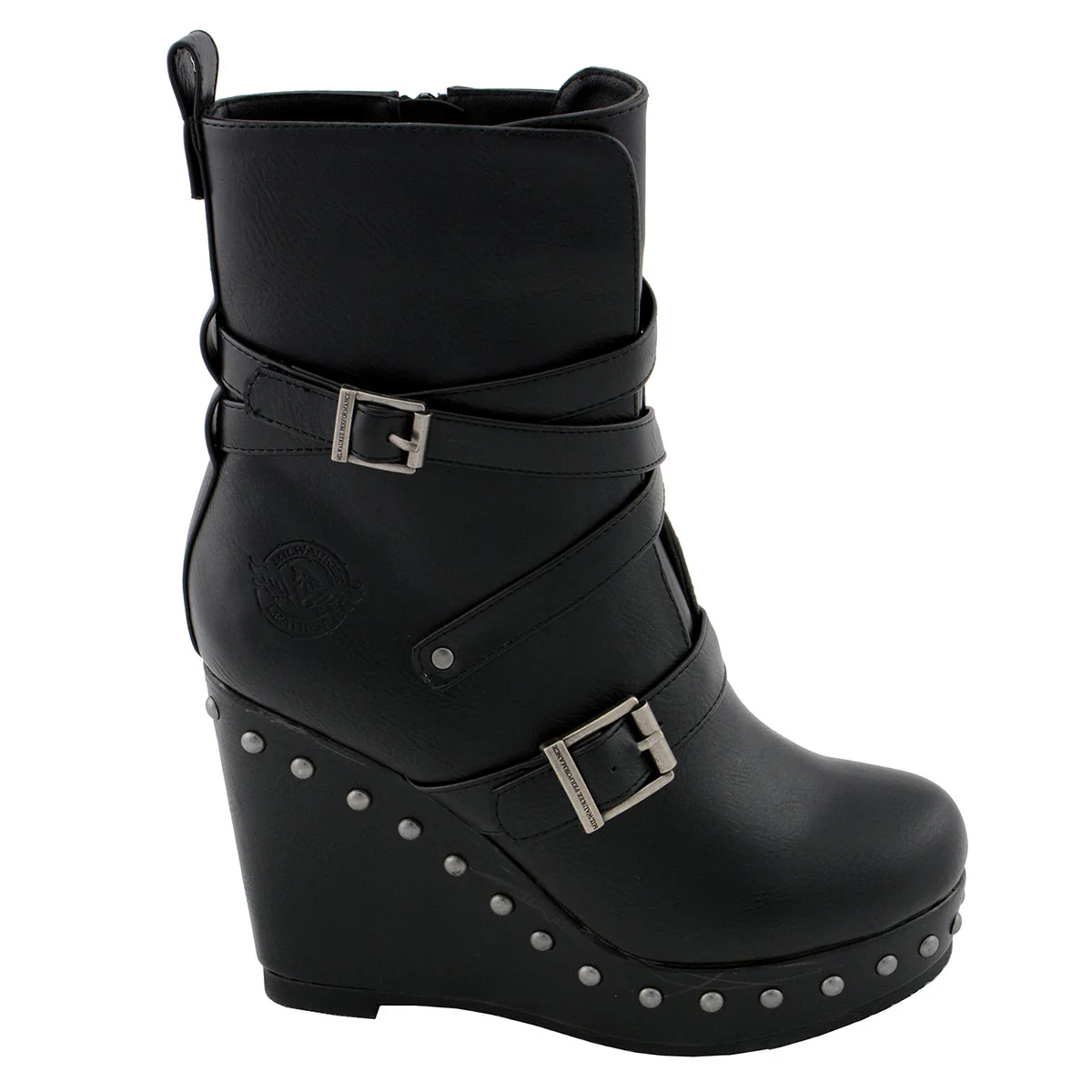 Milwaukee Leather MBL9437 Women's Black Triple Strap Fashion Boots with Platform Wedge - Image 8