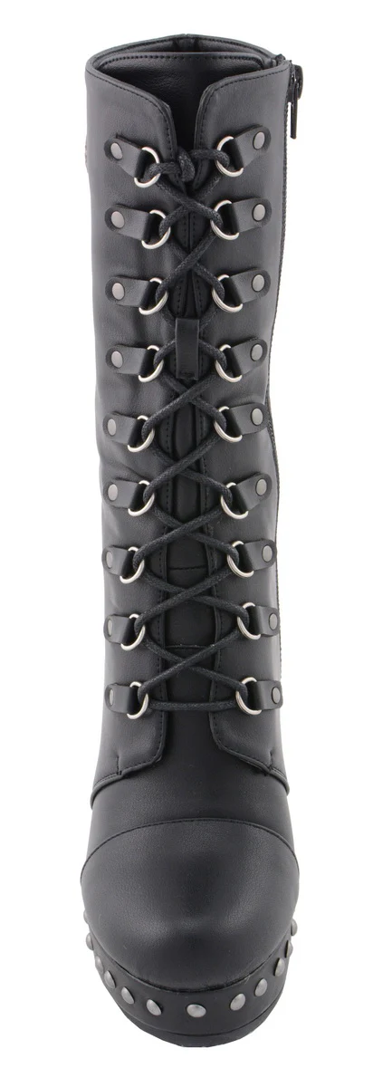 Milwaukee Leather MBL9438 Women's Black Tall Lace-Up Fashion Casual Boots with Platform Wedge - Image 3