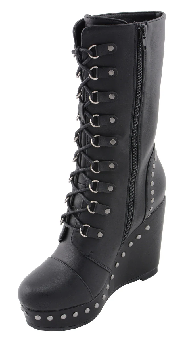 Milwaukee Leather MBL9438 Women's Black Tall Lace-Up Fashion Casual Boots with Platform Wedge - Image 4