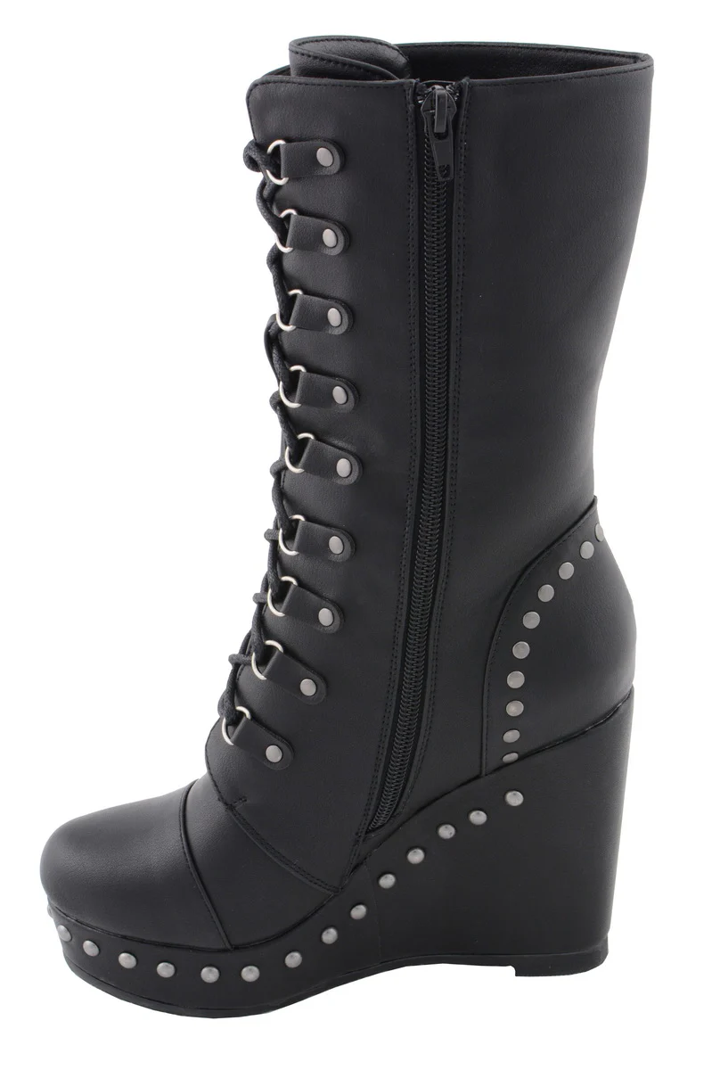 Milwaukee Leather MBL9438 Women's Black Tall Lace-Up Fashion Casual Boots with Platform Wedge - Image 5