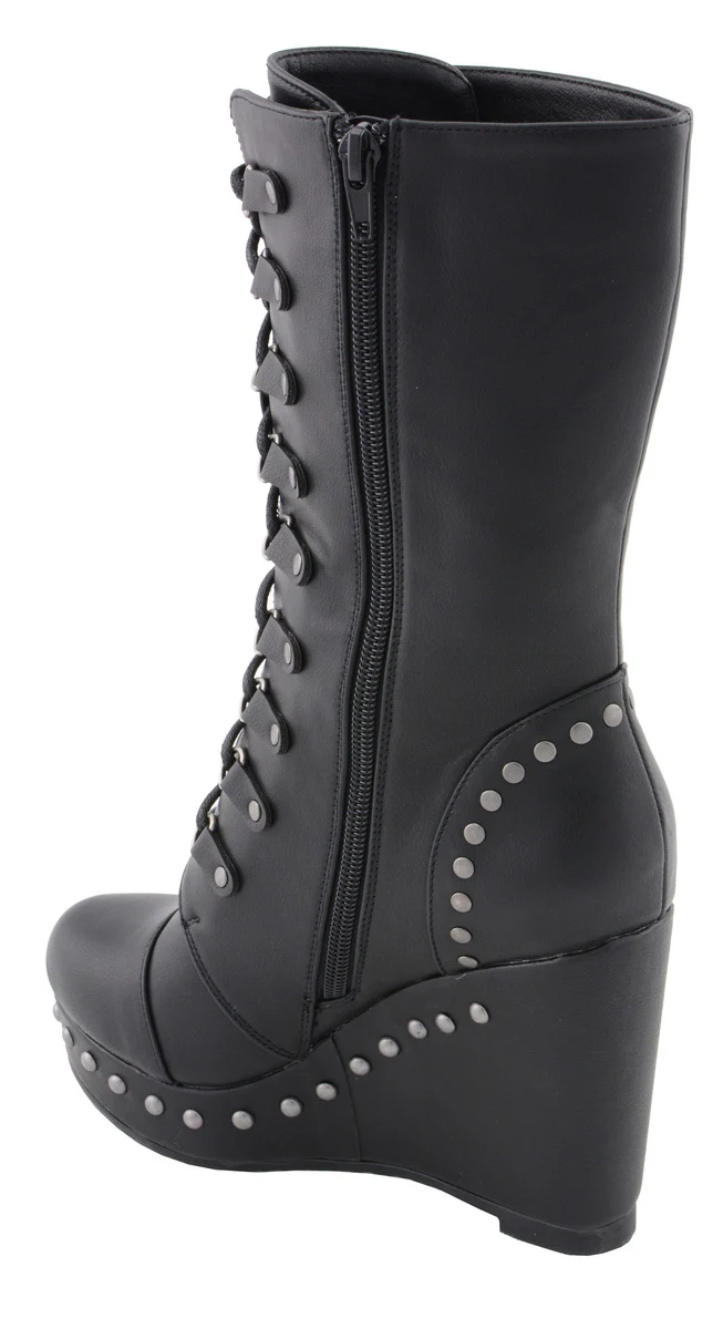 Milwaukee Leather MBL9438 Women's Black Tall Lace-Up Fashion Casual Boots with Platform Wedge - Image 6
