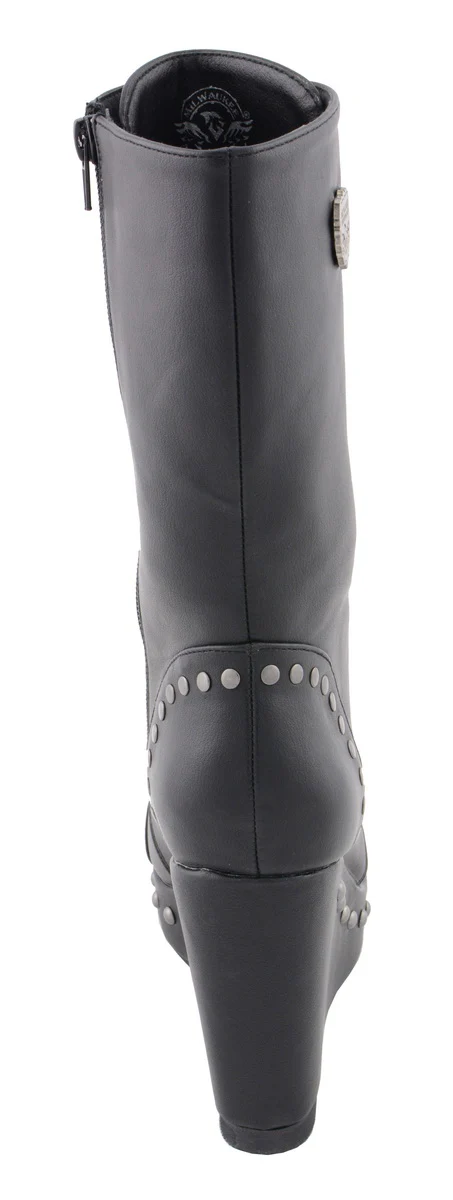 Milwaukee Leather MBL9438 Women's Black Tall Lace-Up Fashion Casual Boots with Platform Wedge - Image 7