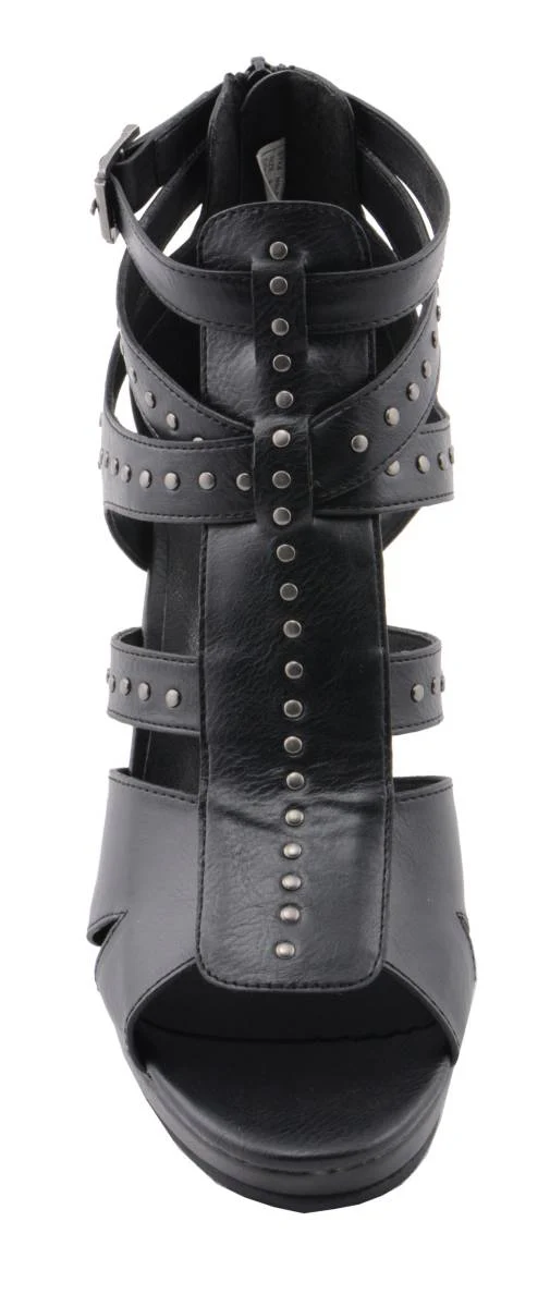 Milwaukee Leather MBL9452 Women's Black Stiletto Heeled Fashion Casual Sandals w/ Studded Ankle Straps - Image 3