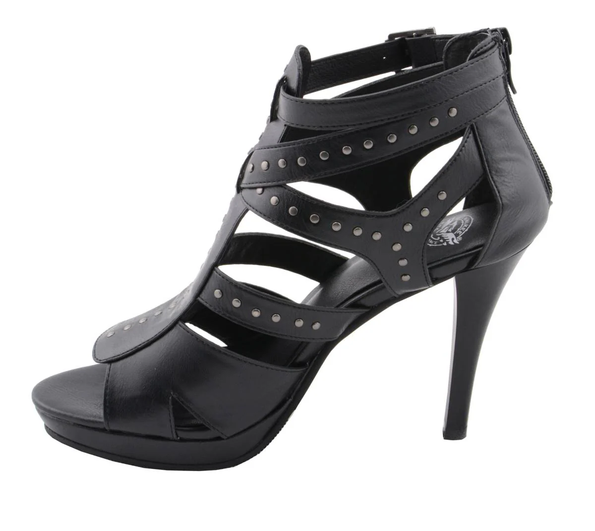 Milwaukee Leather MBL9452 Women's Black Stiletto Heeled Fashion Casual Sandals w/ Studded Ankle Straps - Image 6