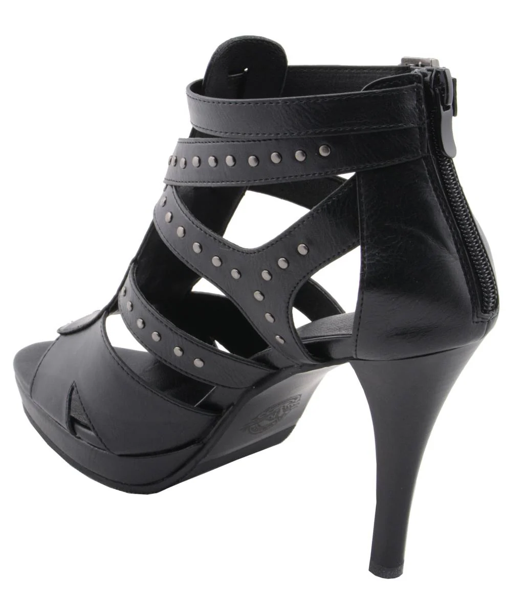 Milwaukee Leather MBL9452 Women's Black Stiletto Heeled Fashion Casual Sandals w/ Studded Ankle Straps - Image 7