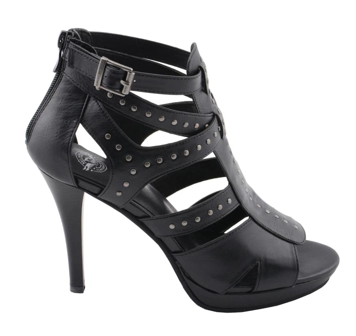 Milwaukee Leather MBL9452 Women's Black Stiletto Heeled Fashion Casual Sandals w/ Studded Ankle Straps - Image 9