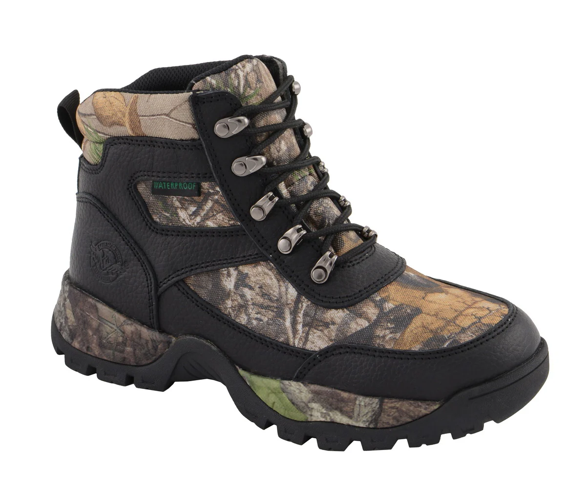 Milwaukee Leather MBM9140 Men's Black Waterproof Hiking Boots with Mossy Oak Print - Image 2