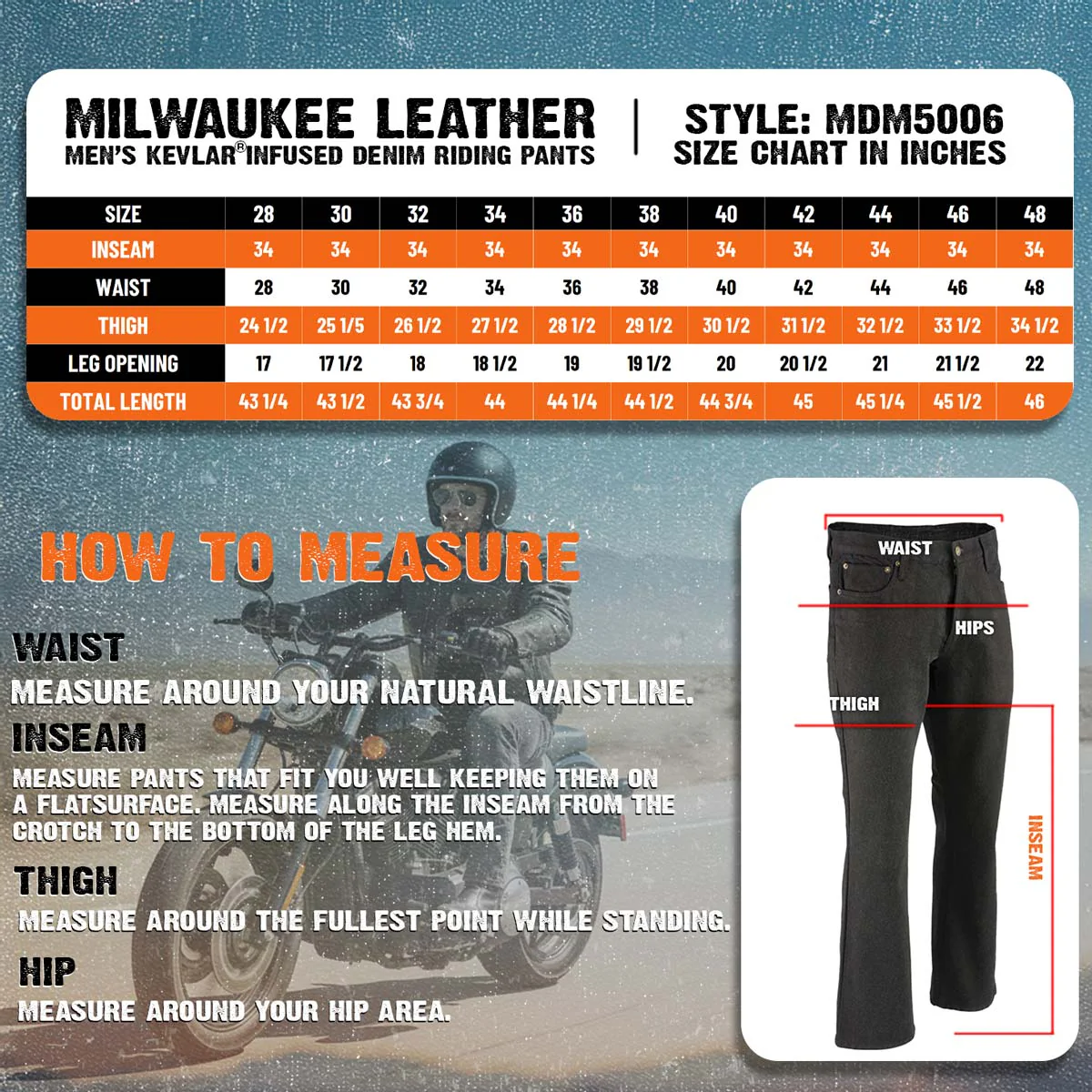 Milwaukee Leather MDM5006 Men's 5 Black Pocket Tear Resistant Motorcycle Denim Jeans Infused w/ Aramid Fibers - Image 3
