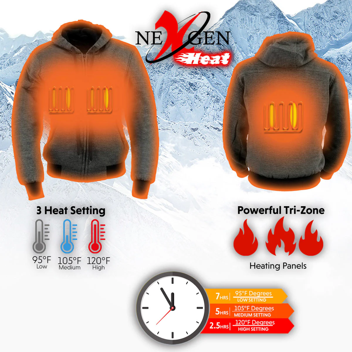 Nexgen Heat Women's Heated Hoodie Jacket - MPL2713SET Grey | 3 Level Motorcycle Riding, Winter Ready, Outdoors Use - Image 4