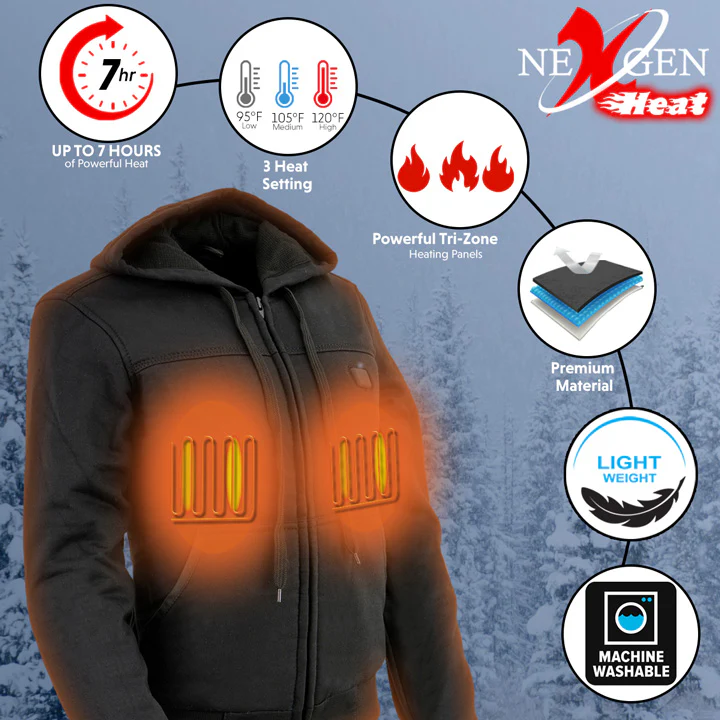Nexgen Heat Women's Heated Hoodie Jacket - MPL2713SET Black | 3 Level Motorcycle Riding, Winter Ready, Outdoors Use - Image 2