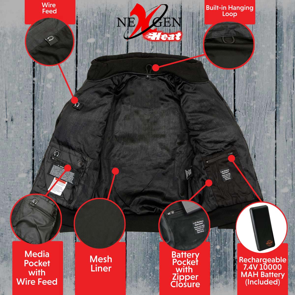 Nexgen Heat Women's Heated Hoodie Jacket - MPL2713SET Black | 3 Level Motorcycle Riding, Winter Ready, Outdoors Use - Image 4