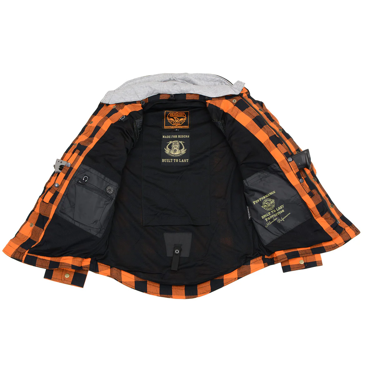 Milwaukee Leather Men’s Titans Orange & Black Plaid Hooded Riding Shirt w/ CE Armor & Aramid Fiber Panels - MPM1642 - Image 12