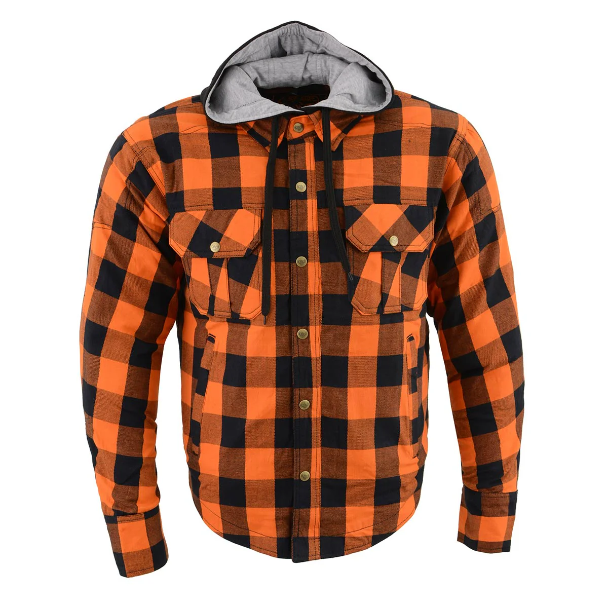 Milwaukee Leather Men’s Titans Orange & Black Plaid Hooded Riding Shirt w/ CE Armor & Aramid Fiber Panels - MPM1642 - Image 13