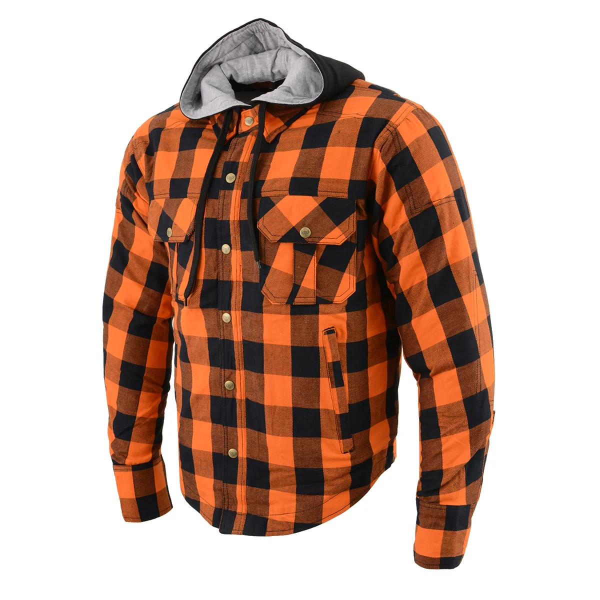 Milwaukee Leather Men’s Titans Orange & Black Plaid Hooded Riding Shirt w/ CE Armor & Aramid Fiber Panels - MPM1642 - Image 15