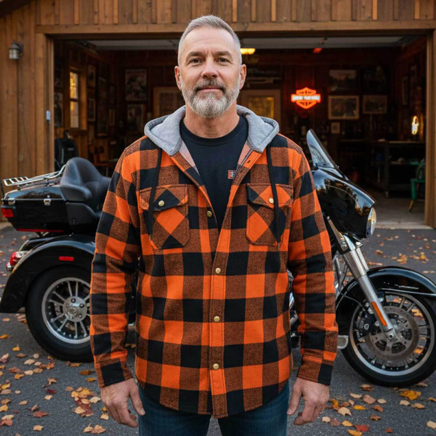 Milwaukee Leather Men’s Titans Orange & Black Plaid Hooded Riding Shirt w/ CE Armor & Aramid Fiber Panels - MPM1642 - Image 8