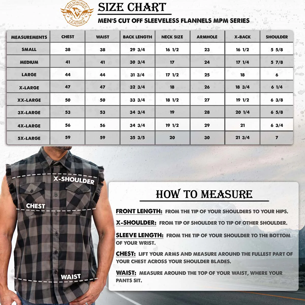 Milwaukee Leather MPM1648 Men’s Classic Black and Grey Button-Down Flannel Cut Off Sleeveless Casual Shirt - Image 3
