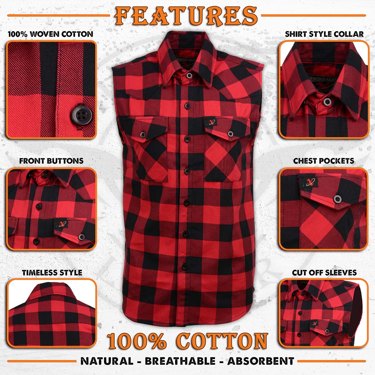 Milwaukee Leather MPM1649 Men’s Classic Black and Red Button-Down Flannel Cut Off Sleeveless Casual Shirt - Image 2