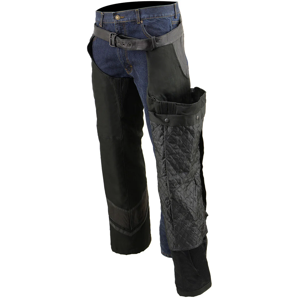 Milwaukee Leather MPM5706 Men's Black Vented Textile Chaps with Leather Trim - Image 4