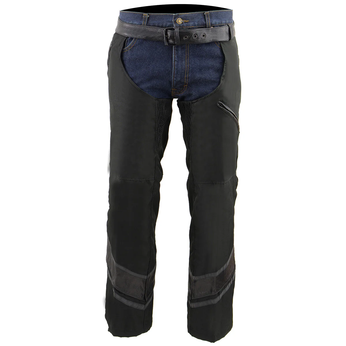 Milwaukee Leather MPM5706 Men's Black Vented Textile Chaps with Leather Trim - Image 6