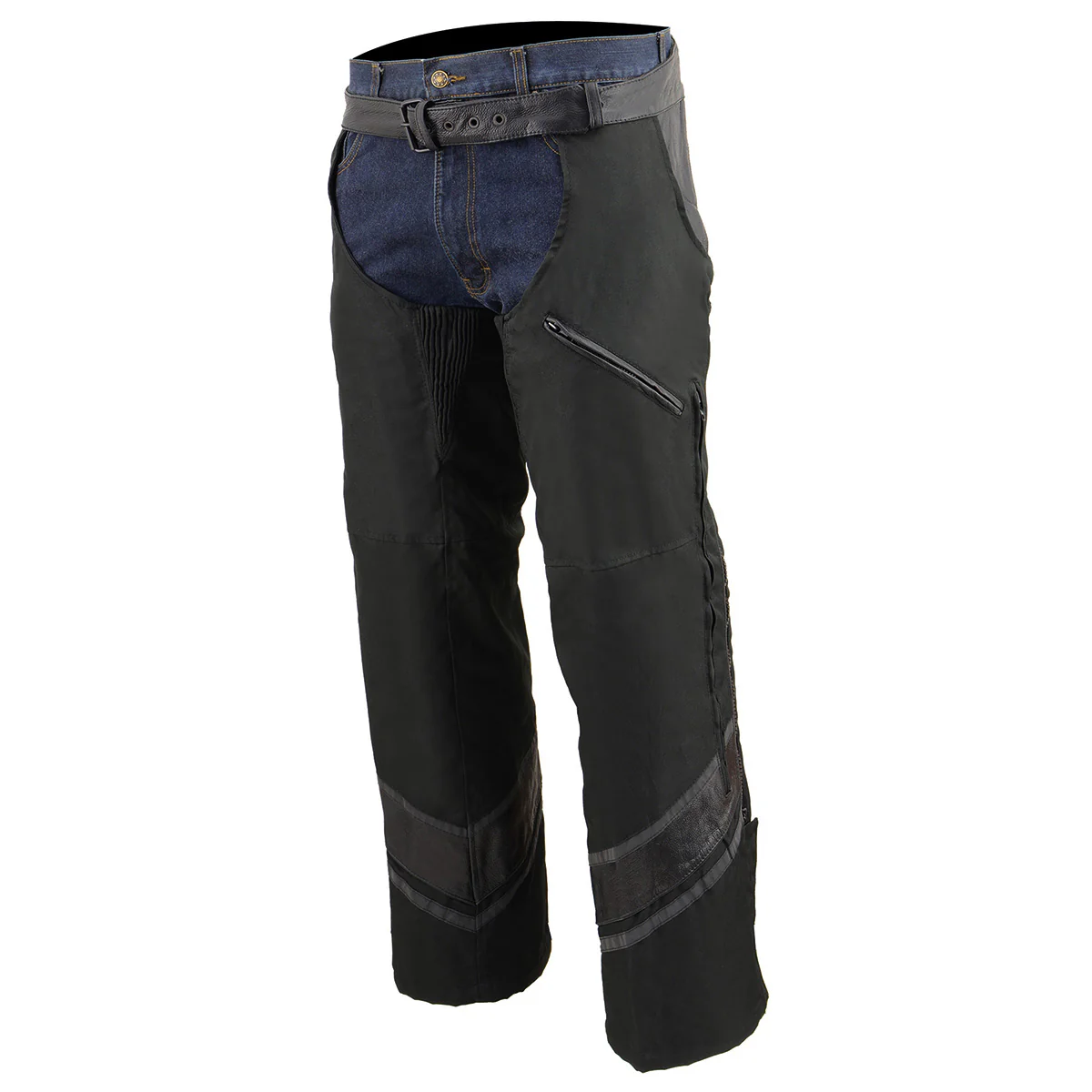 Milwaukee Leather MPM5706 Men's Black Vented Textile Chaps with Leather Trim - Image 7