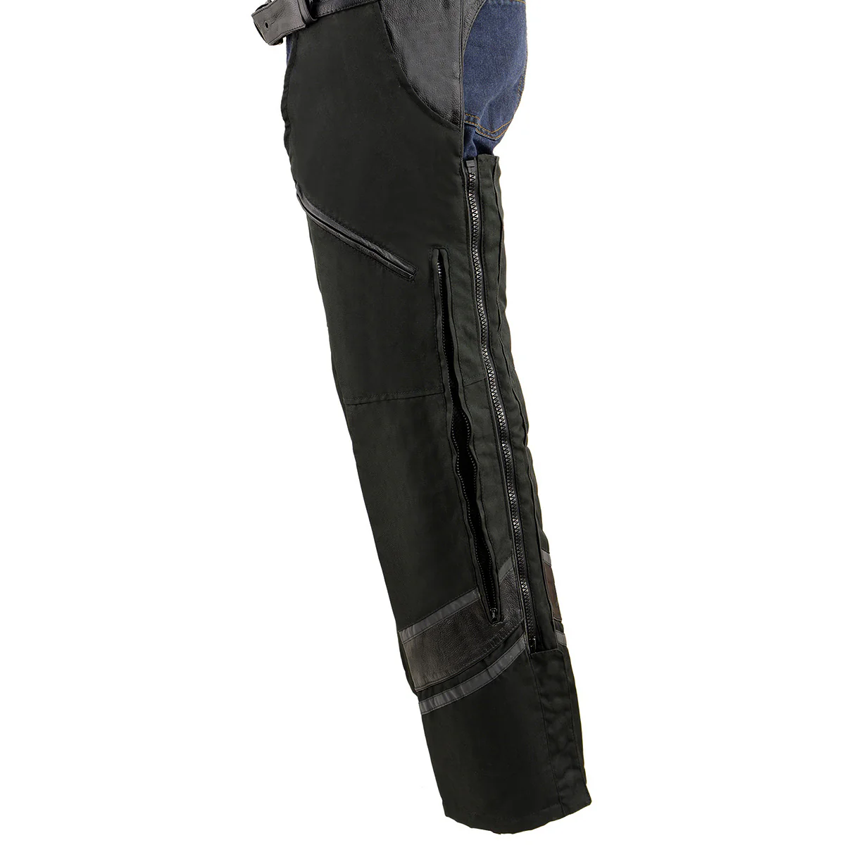 Milwaukee Leather MPM5706 Men's Black Vented Textile Chaps with Leather Trim - Image 8