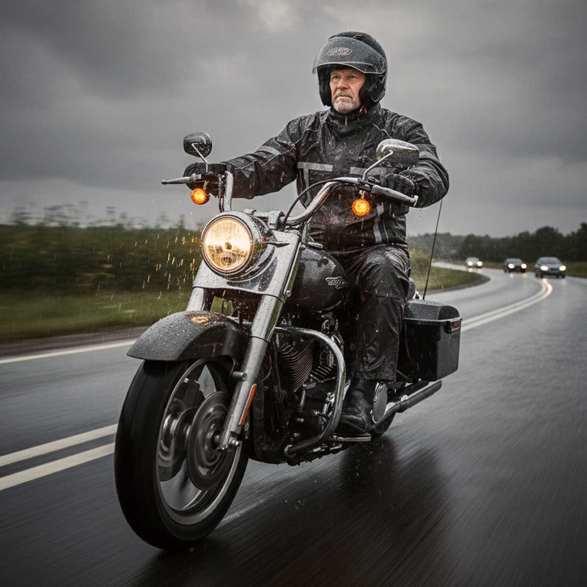 Milwaukee Leather MPM9510 Men's Black Water-Resistant Motorcycle Rain Suit with Hi Vis Reflective Tape - Image 2