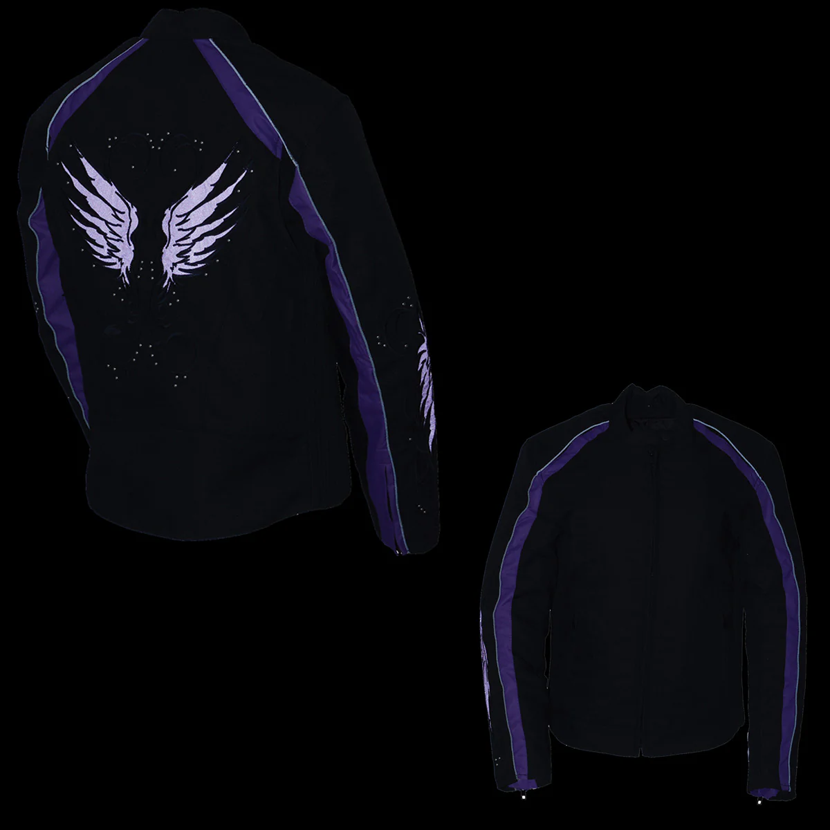 Milwaukee Leather MPL1954 Women's 'Studded Wings' Black and Purple Textile Moto Jacket - Image 2