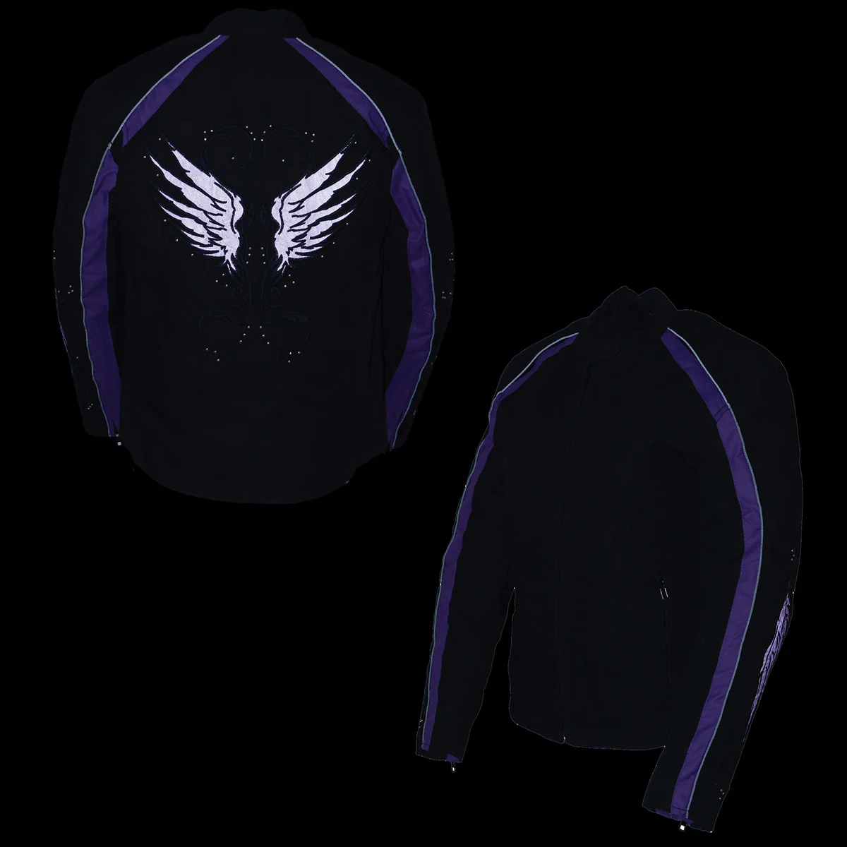 Milwaukee Leather MPL1954 Women's 'Studded Wings' Black and Purple Textile Moto Jacket - Image 7