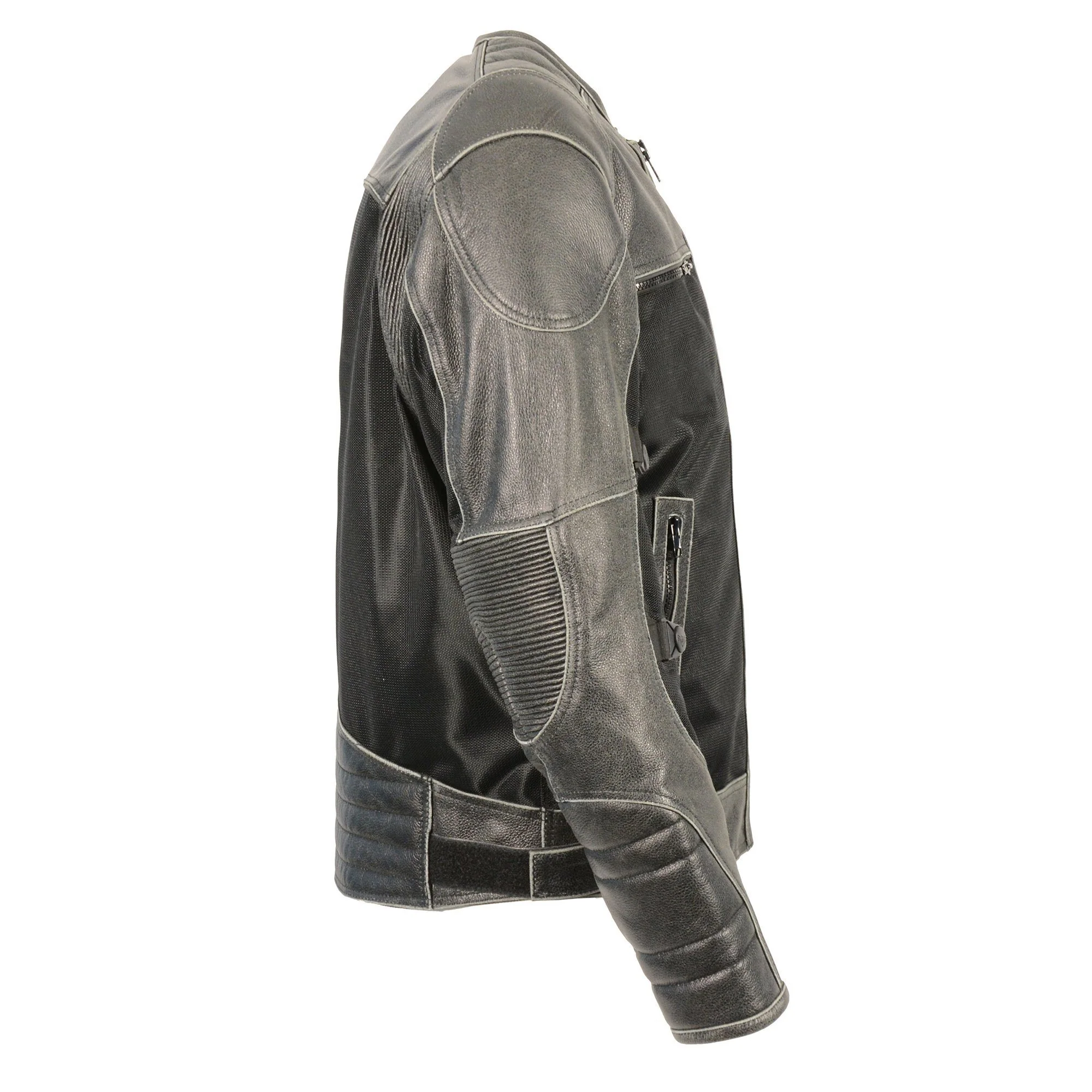 Milwaukee Leather MPM1796 Men's Armored Distressed Grey Leather and Mesh Racer Jacket - Image 4