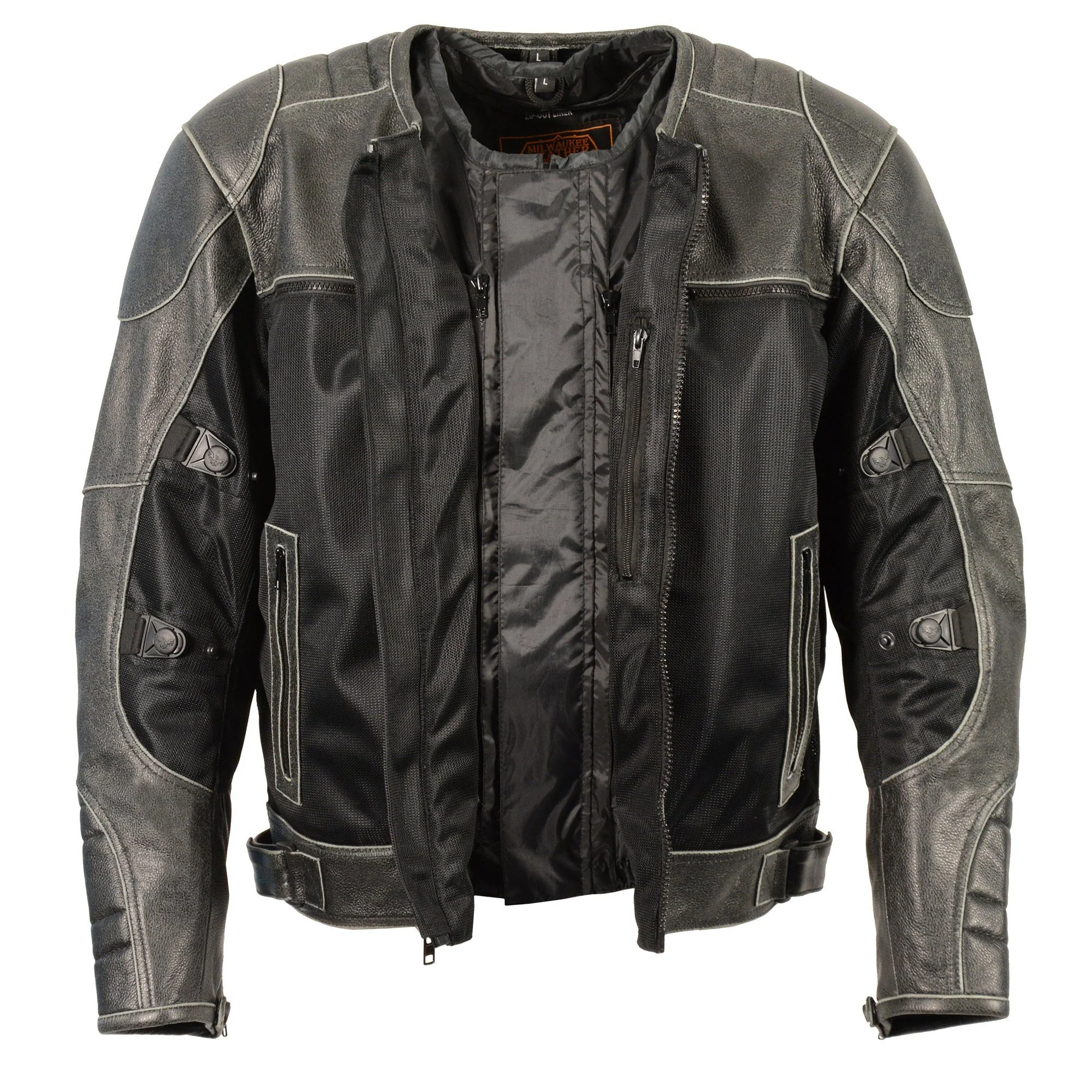 Milwaukee Leather MPM1796 Men's Armored Distressed Grey Leather and Mesh Racer Jacket - Image 5