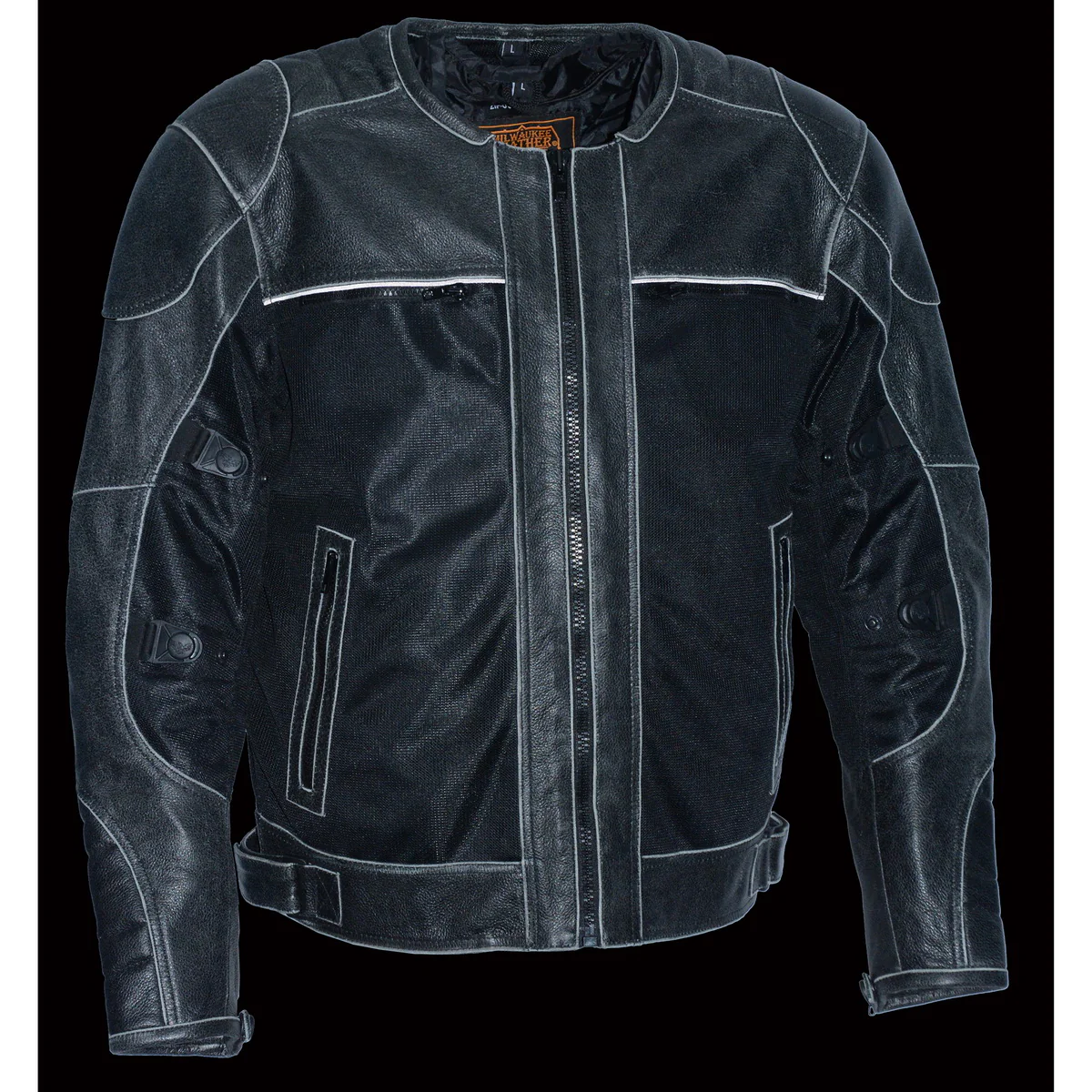 Milwaukee Leather MPM1796 Men's Armored Distressed Grey Leather and Mesh Racer Jacket - Image 6